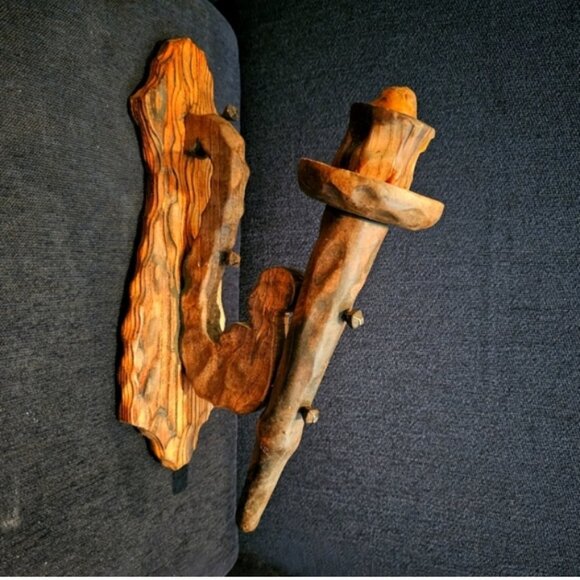 Vintage Rustic Wood Wall Sconce Candle Holder Made In Spain - Picture 1 of 6